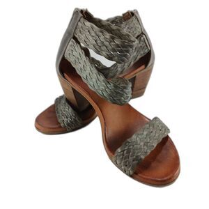 Sundance Leather Braided 2.5 inch Women's 6 (37 Italy) Sandle/ Heel. Grey.......